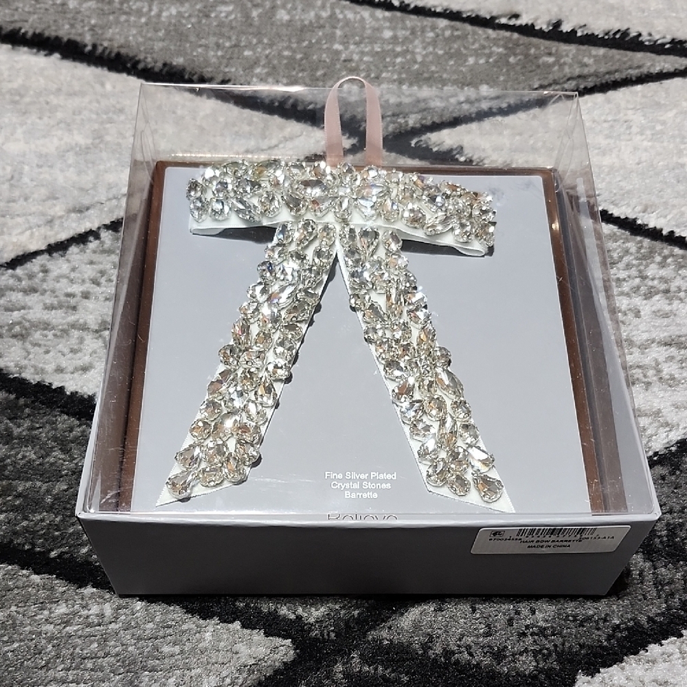 BELIEVE BY BRILLIANCE FINE SILVER PLATED CRYSTAL STONES HAIR BOW BARRETTE
